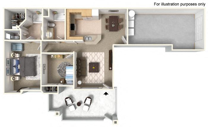 Floor plan for 2 beds, 2 baths, 956 sqft